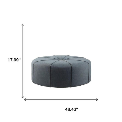 48" Cream and Black Cotton Blend and Linen Blend Tufted Oval Footstool