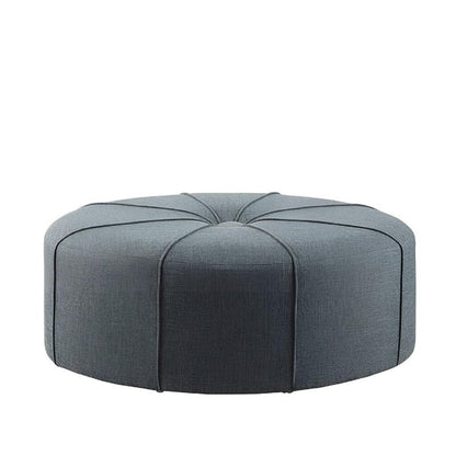 48" Cream and Black Cotton Blend and Linen Blend Tufted Oval Footstool HomeRoots