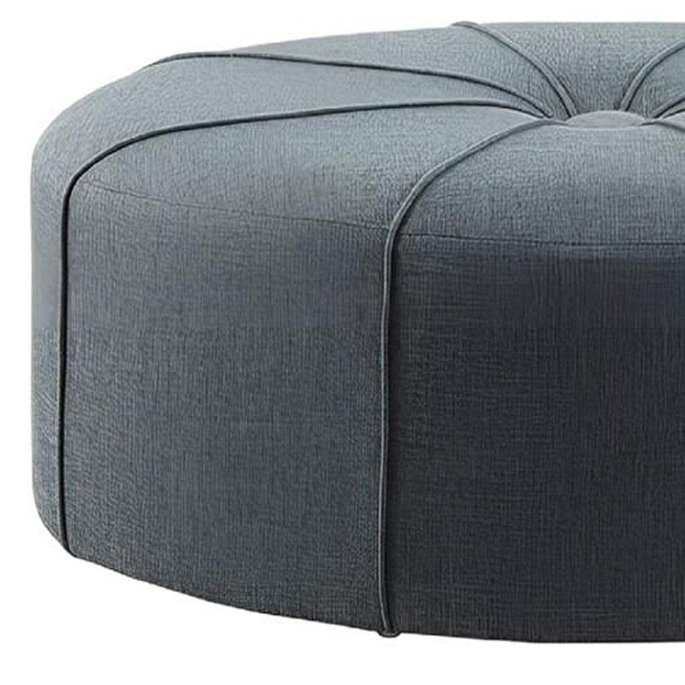 48" Cream and Black Cotton Blend and Linen Blend Tufted Oval Footstool HomeRoots