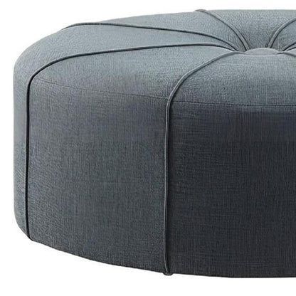 48" Cream and Black Cotton Blend and Linen Blend Tufted Oval Footstool HomeRoots