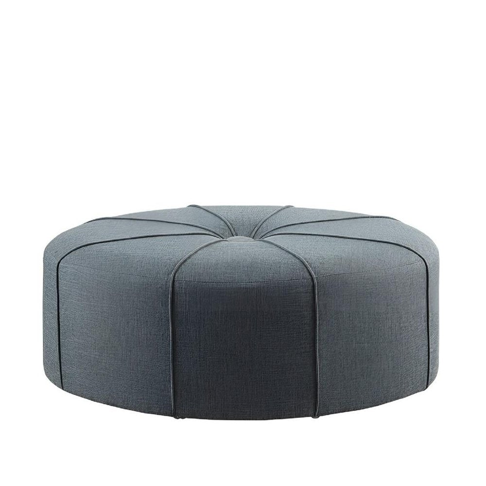 48" Cream and Black Cotton Blend and Linen Blend Tufted Oval Footstool HomeRoots