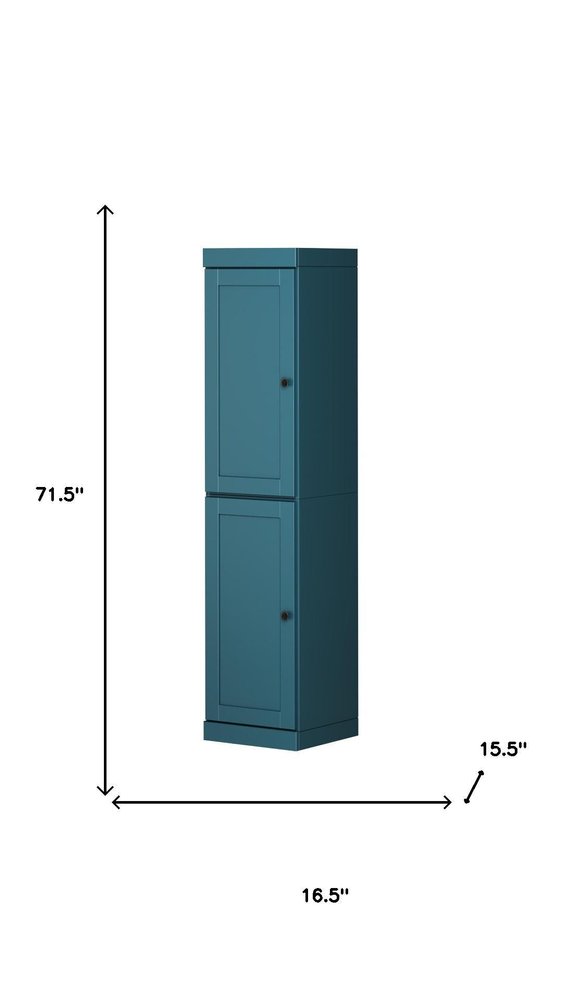 72" Teal Blue Solid Wood Two Door Pantry Or Storage Closet — view 5