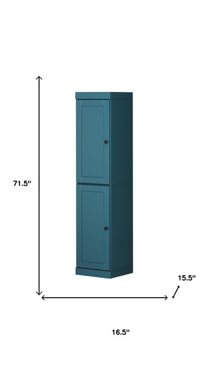 72" Teal Blue Solid Wood Two Door Pantry Or Storage Closet HomeRoots