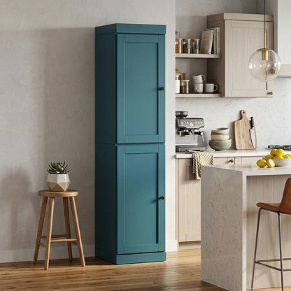 72" Teal Blue Solid Wood Two Door Pantry Or Storage Closet HomeRoots