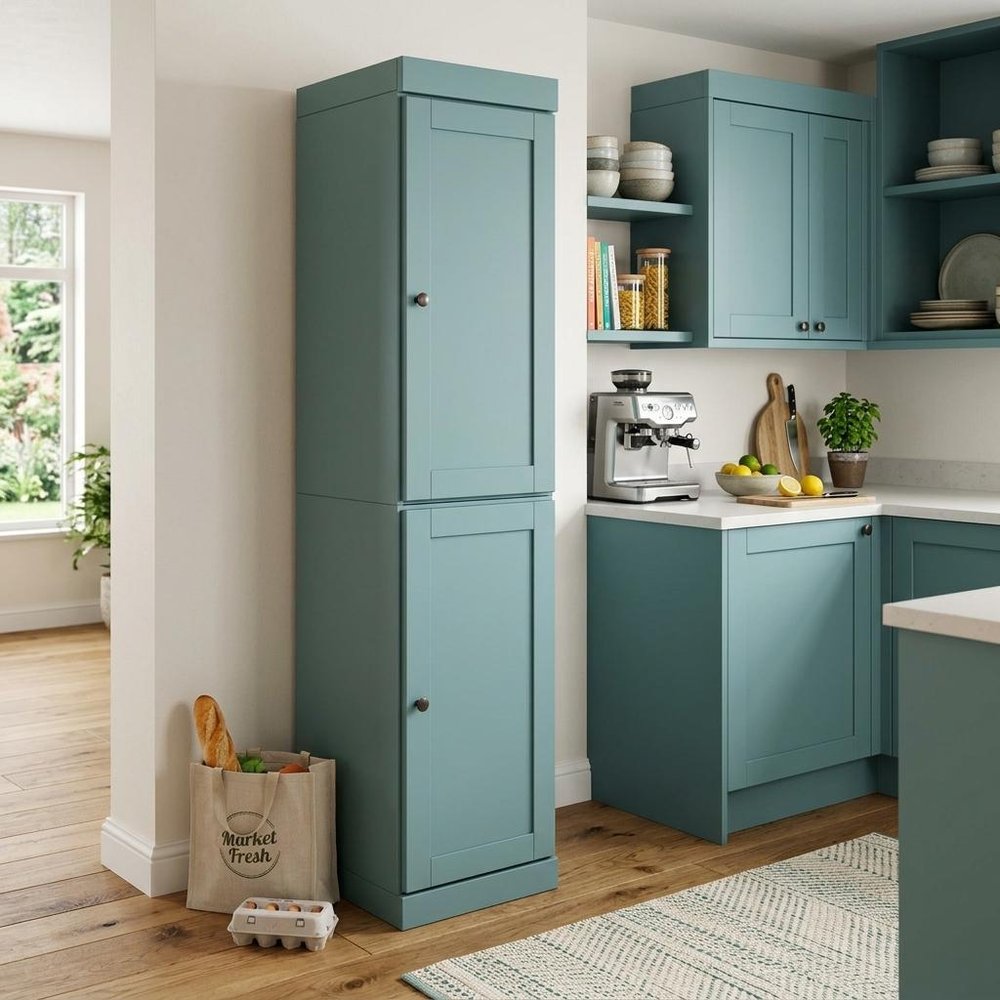 72" Aqua Solid Wood Two Door Pantry Or Storage Closet — view 7