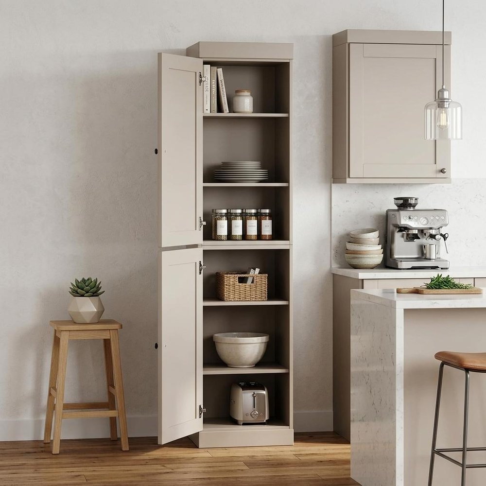 72" Beige Solid Wood Two Door Pantry Or Storage Closet HomeRoots