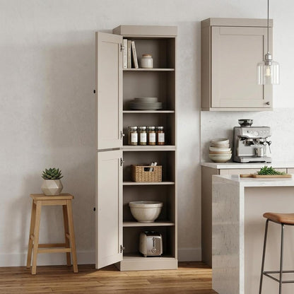 72" Beige Solid Wood Two Door Pantry Or Storage Closet HomeRoots