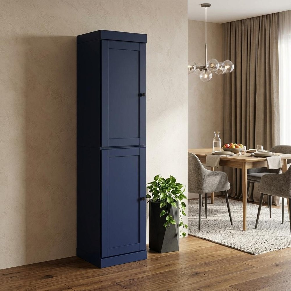 72" Navy Blue Solid Wood Two Door Pantry Or Storage Closet HomeRoots