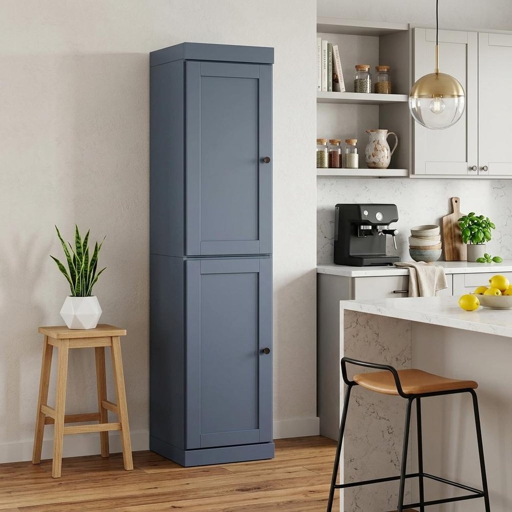 72" French Blue Solid Wood Two Door Pantry Or Storage Closet HomeRoots