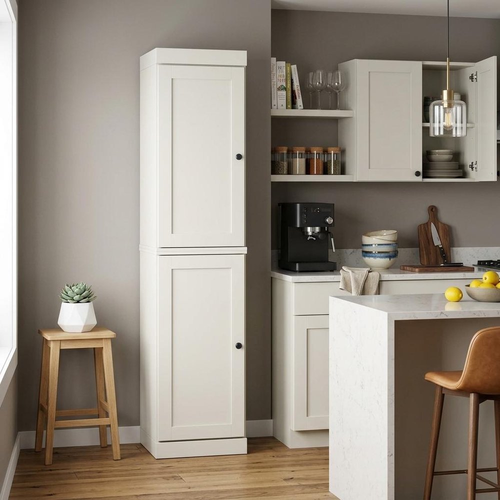 72" Off White Solid Wood Two Door Pantry Or Storage Closet HomeRoots