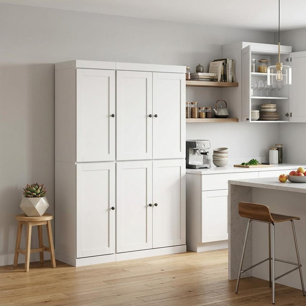 72" White Solid Wood 8 Pantry Or Storage Closet — view 6