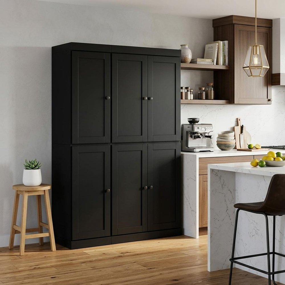 72" Black Solid Wood 8 Pantry Or Storage Closet — view 7