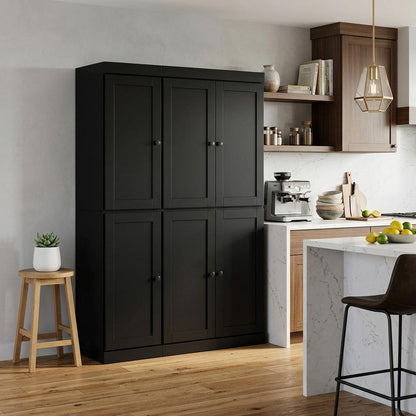 72" Black Solid Wood 8 Pantry Or Storage Closet HomeRoots