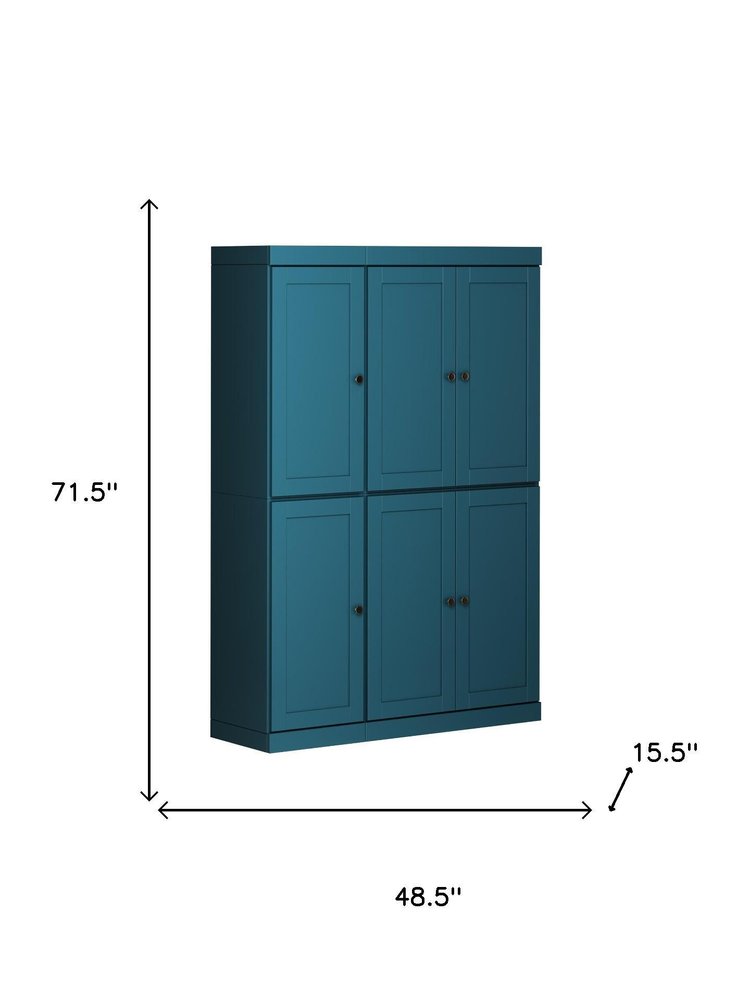 72" Teal Blue Solid Wood 8 Pantry Or Storage Closet HomeRoots