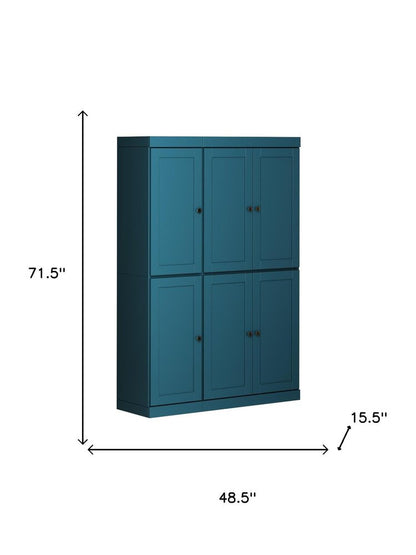 72" Teal Blue Solid Wood 8 Pantry Or Storage Closet