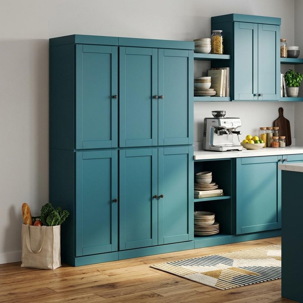 72" Teal Blue Solid Wood 8 Pantry Or Storage Closet — view 6