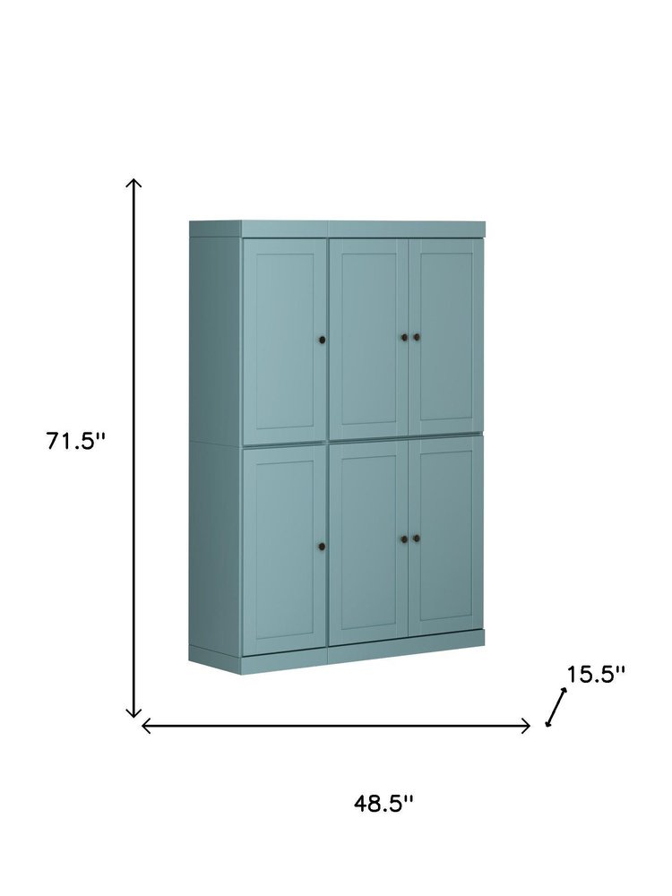 72" Aqua Solid Wood 8 Pantry Or Storage Closet HomeRoots