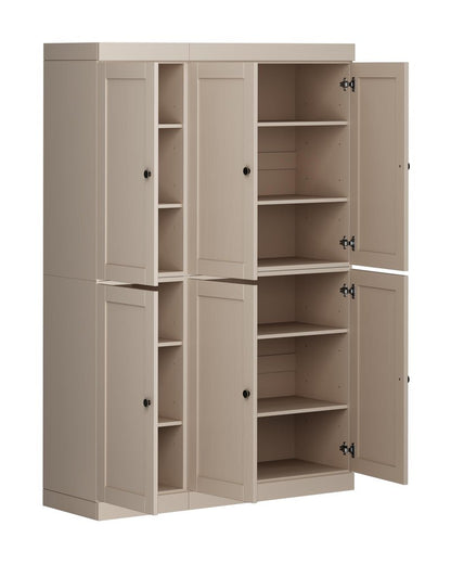 72" Beige Solid Wood 8 Pantry Or Storage Closet