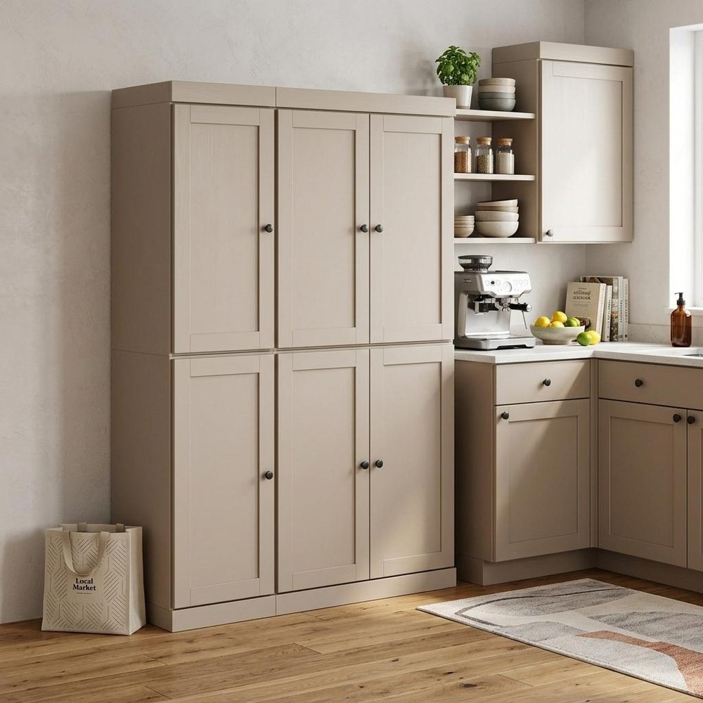 72" Beige Solid Wood 8 Pantry Or Storage Closet — view 6