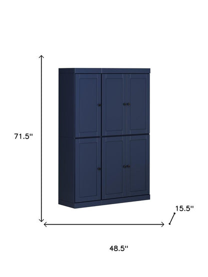 72" Navy Blue Solid Wood 8 Pantry Or Storage Closet HomeRoots