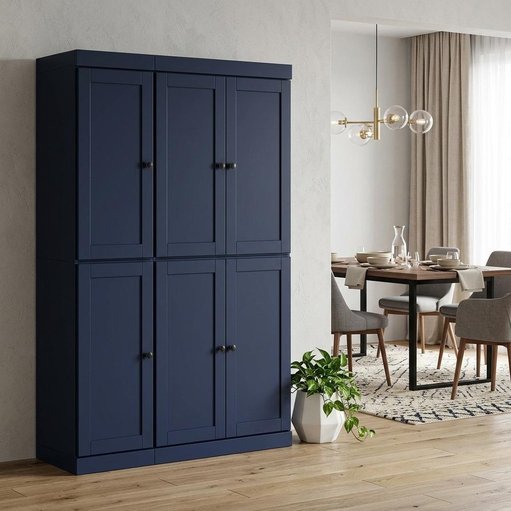 72" Navy Blue Solid Wood 8 Pantry Or Storage Closet HomeRoots