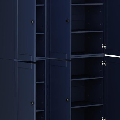 72" Navy Blue Solid Wood 8 Pantry Or Storage Closet