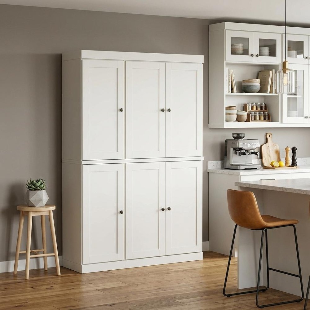 72" Off White Solid Wood 8 Pantry Or Storage Closet HomeRoots