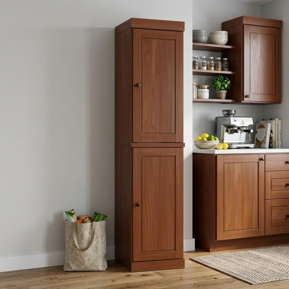 72" Coffee Solid Wood Two Door Pantry Or Storage Closet — view 5