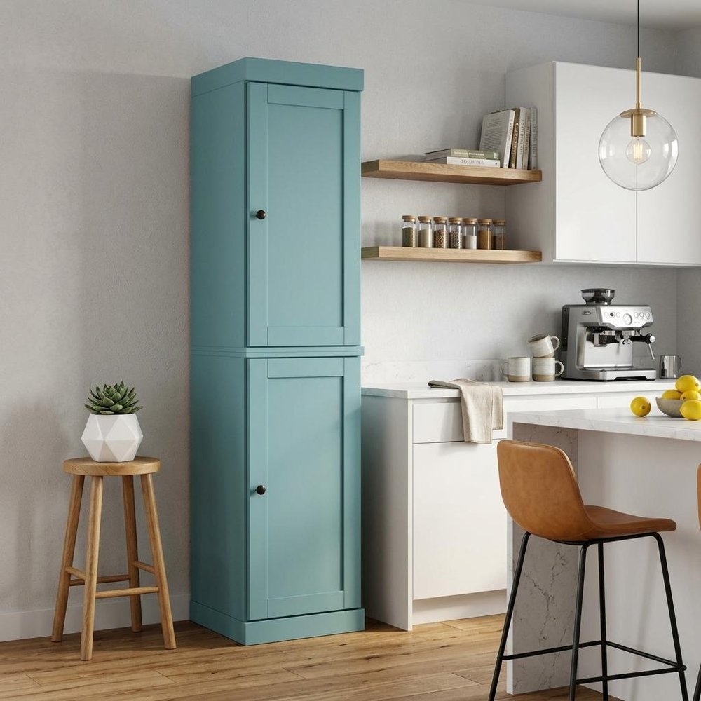 72" Aqua Solid Wood Two Door Pantry Or Storage Closet HomeRoots