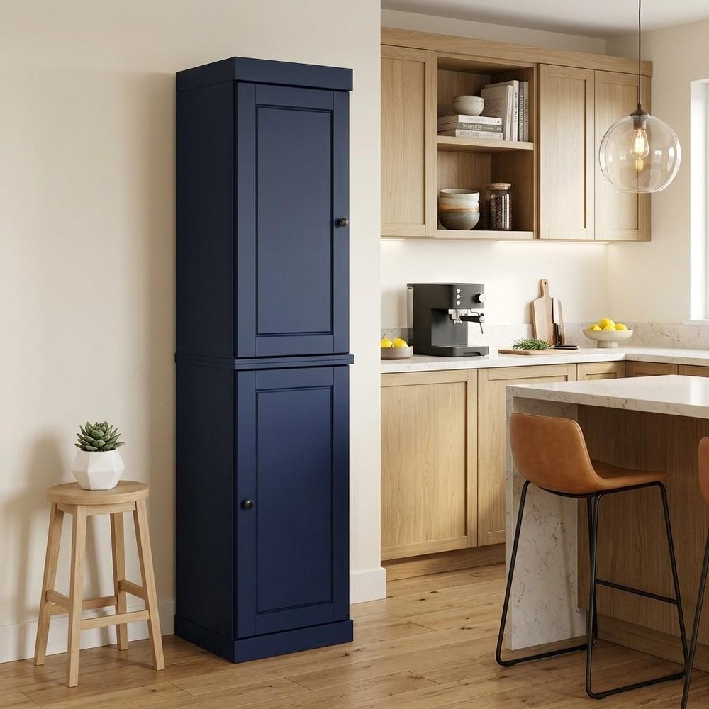 72" Navy Blue Solid Wood Two Door Pantry Or Storage Closet HomeRoots