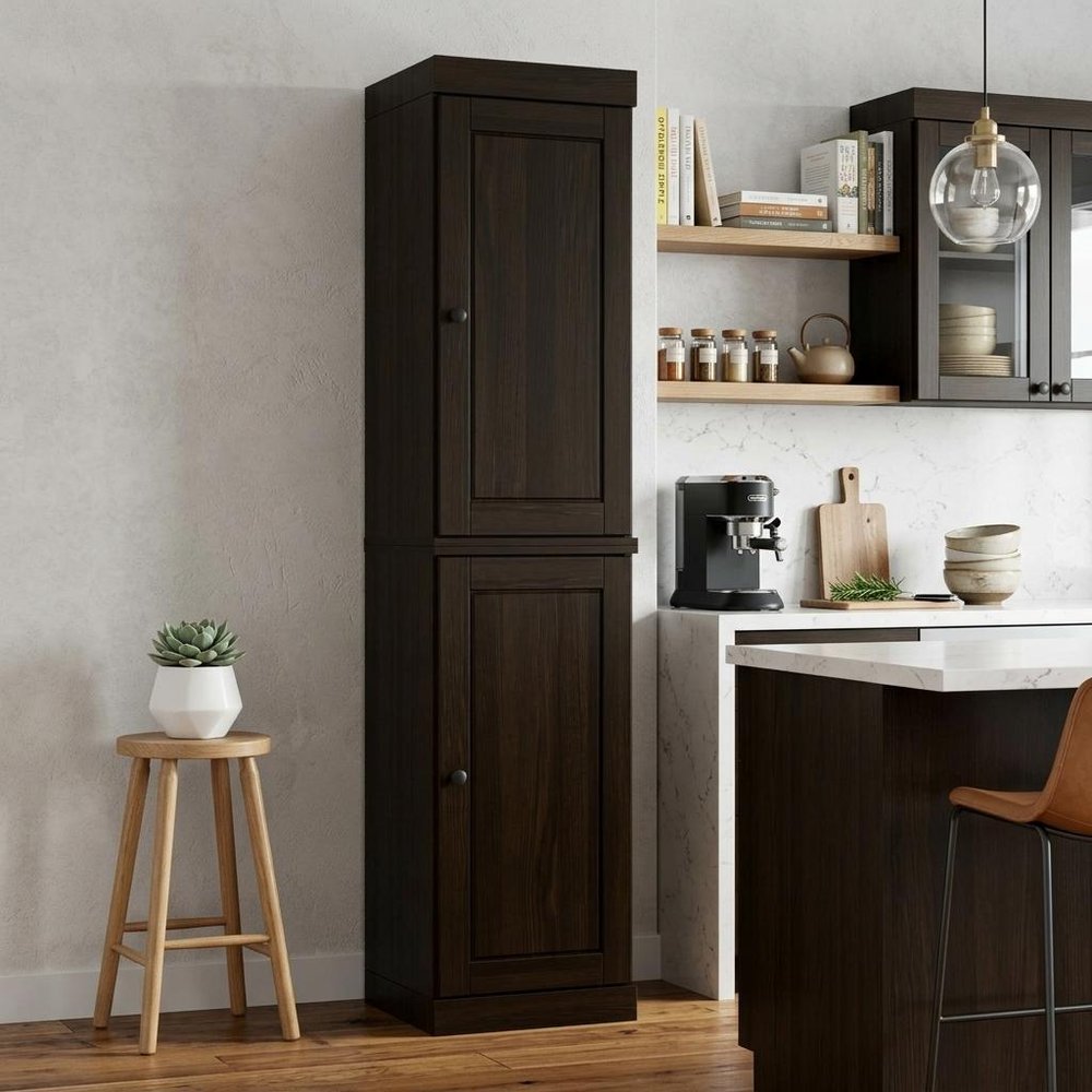 72" Espresso Solid Wood Two Door Pantry Or Storage Closet — view 5