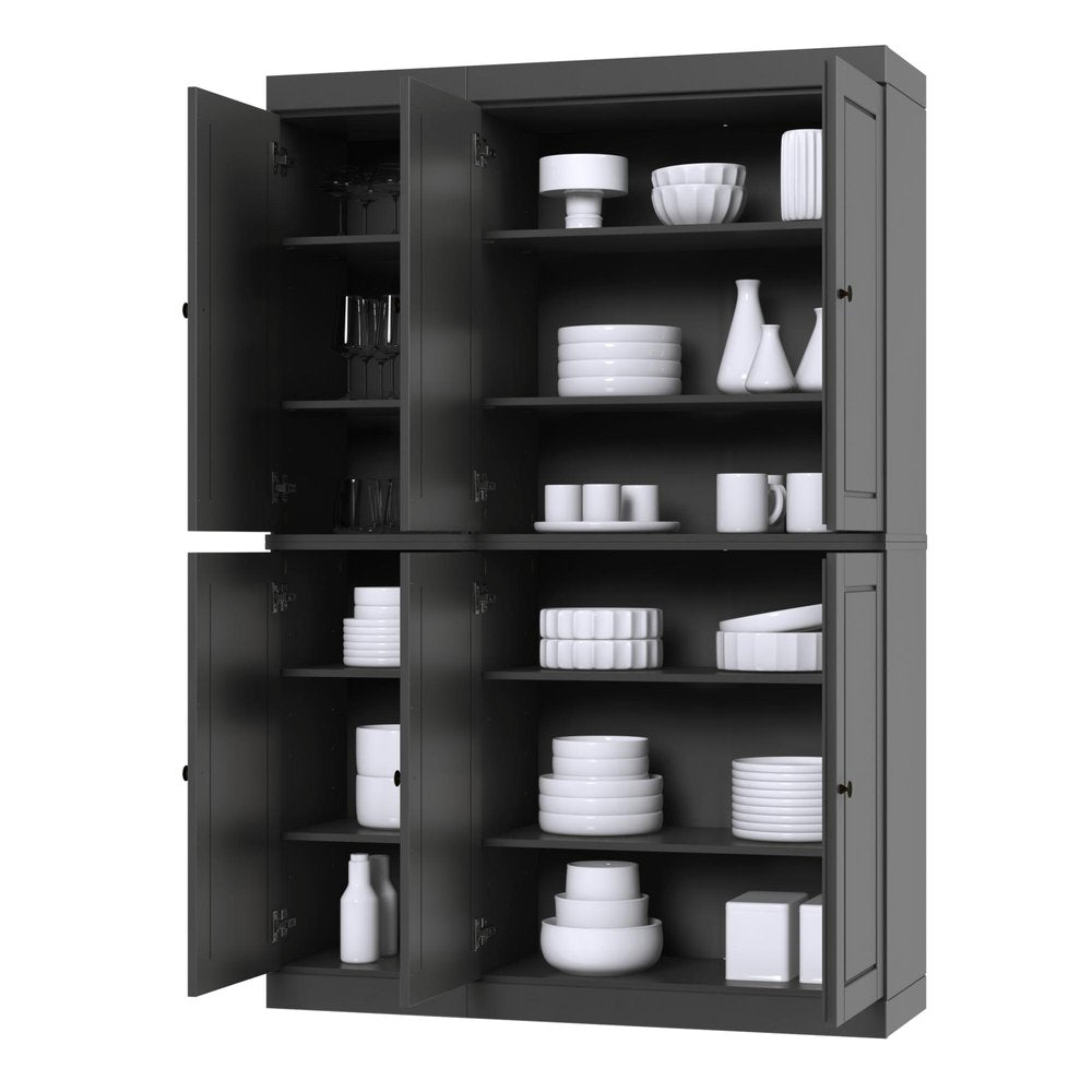72" Gray Solid Wood 8 Pantry Or Storage Closet