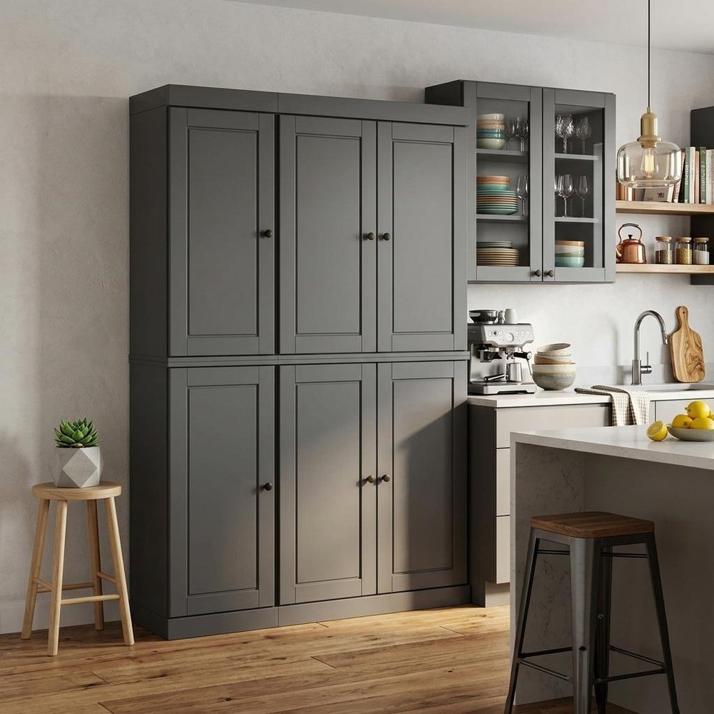 72" Gray Solid Wood 8 Pantry Or Storage Closet HomeRoots