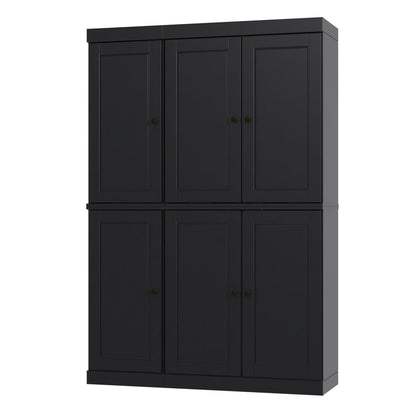 72" Black Solid Wood 8 Pantry Or Storage Closet