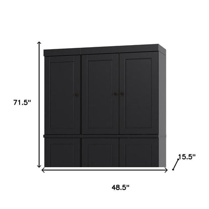 72" Black Solid Wood 8 Pantry Or Storage Closet