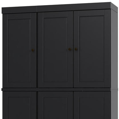 72" Black Solid Wood 8 Pantry Or Storage Closet