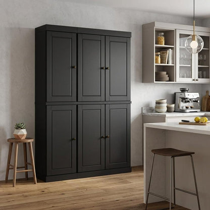 72" Black Solid Wood 8 Pantry Or Storage Closet HomeRoots
