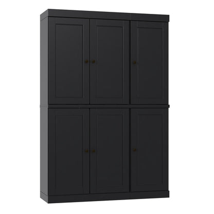 72" Black Solid Wood 8 Pantry Or Storage Closet