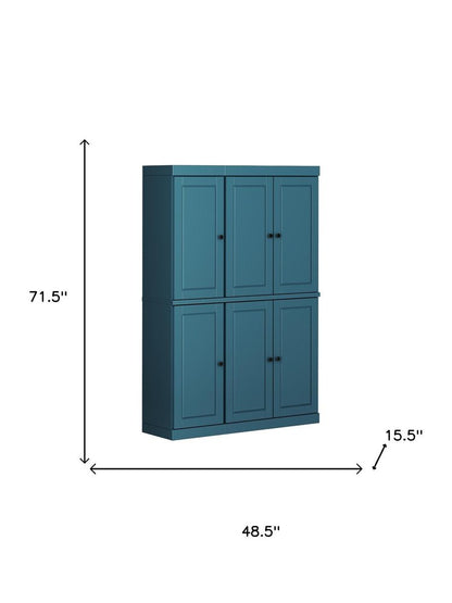 72" Teal Blue Solid Wood 8 Pantry Or Storage Closet HomeRoots