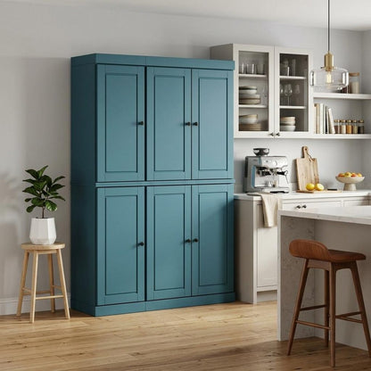 72" Teal Blue Solid Wood 8 Pantry Or Storage Closet HomeRoots