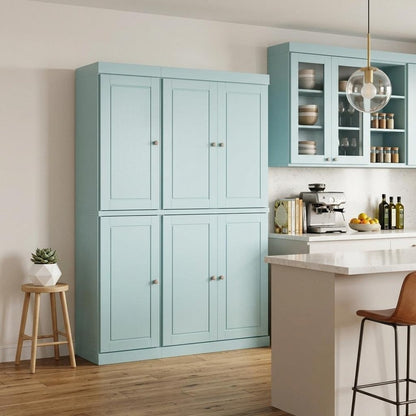 72" Aqua Solid Wood 8 Pantry Or Storage Closet HomeRoots