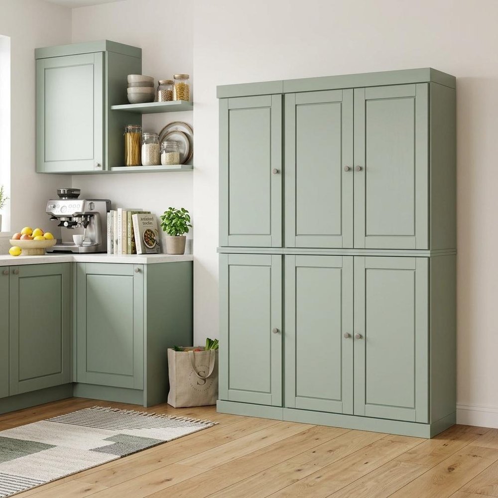 72" Sage Solid Wood 8 Pantry Or Storage Closet HomeRoots