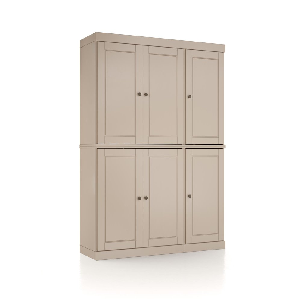 72" Beige Solid Wood 8 Pantry Or Storage Closet