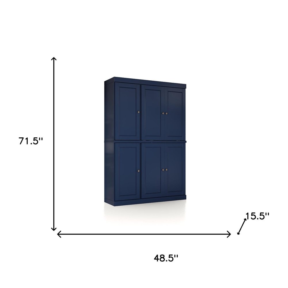 72" Navy Blue Solid Wood 8 Pantry Or Storage Closet HomeRoots