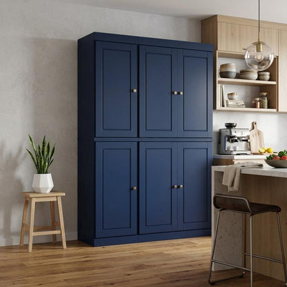 72" Navy Blue Solid Wood 8 Pantry Or Storage Closet HomeRoots