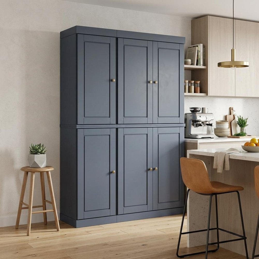 72" French Blue Solid Wood 8 Pantry Or Storage Closet HomeRoots