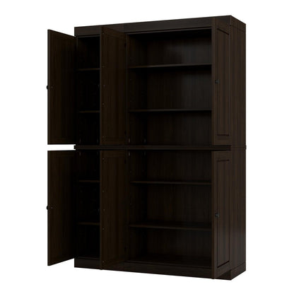 72" Espresso Solid Wood 8 Pantry Or Storage Closet