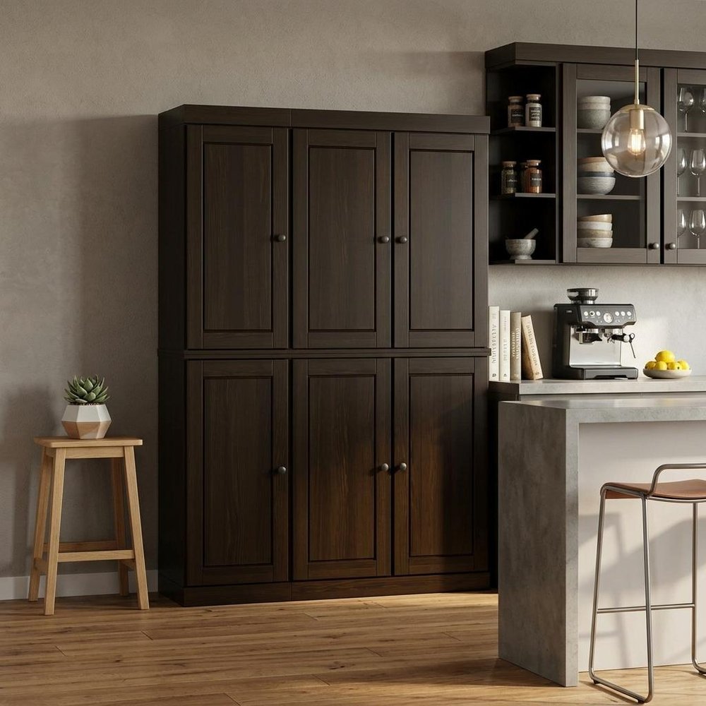 72" Espresso Solid Wood 8 Pantry Or Storage Closet HomeRoots
