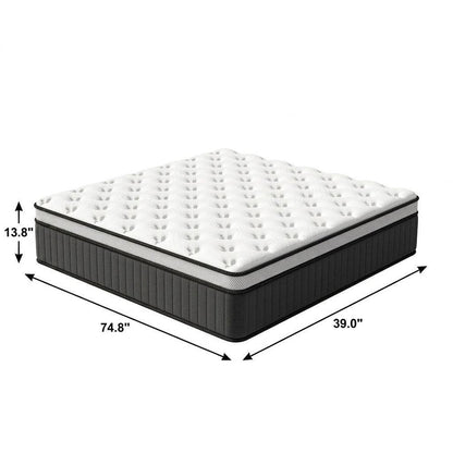 14" Twin Memory Foam Medium Euro Top Hybrid Mattress HomeRoots