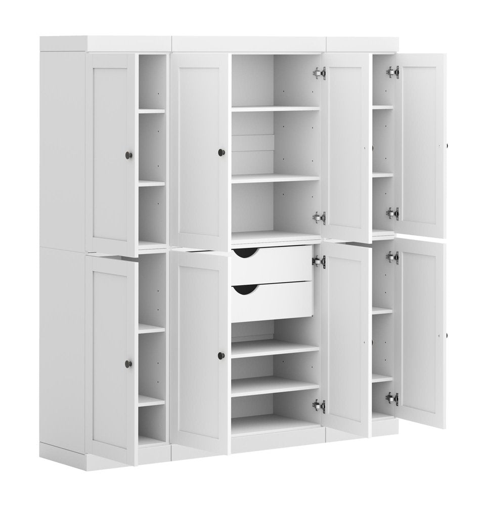 72" White Solid Wood 8 Two Drawer Pantry Or Storage Closet HomeRoots